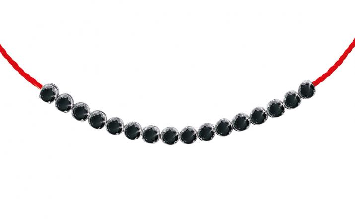 String Bracelet For Women with 0.30ct Round Black Diamond in White Gold Prong Setting - Redline - 0++