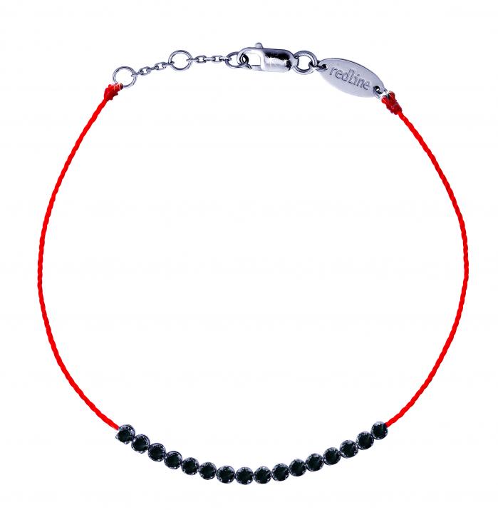 String Bracelet For Women with 0.30ct Round Black Diamond in Black Gold Prong Setting - Redline - 0++
