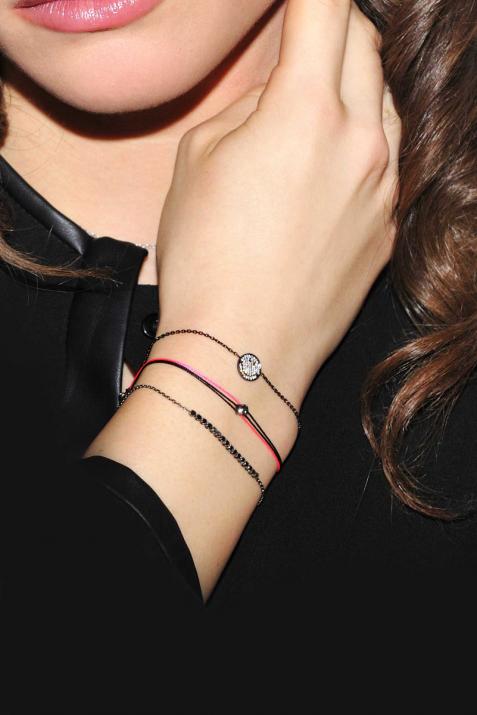 Chain Bracelet For Women with 0.30ct Round Black Diamond in Black Gold Prong Setting - Redline - 0++