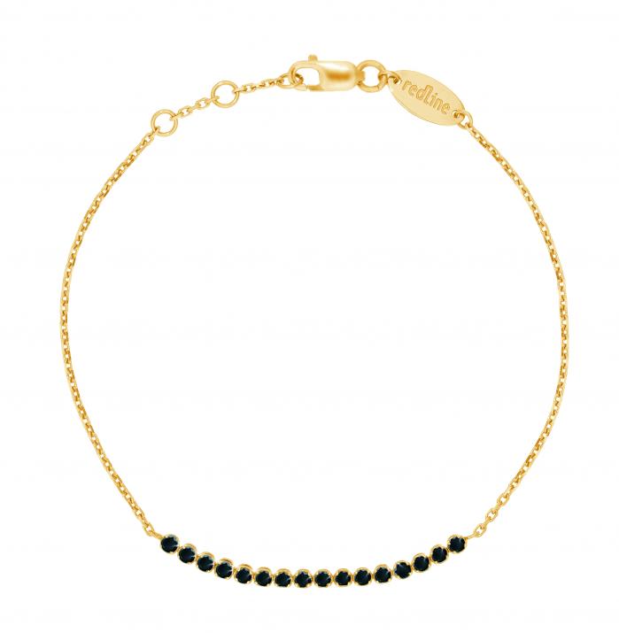 Chain Bracelet For Women with 0.30ct Round Black Diamond in Yellow Gold Prong Setting - Redline - 0++
