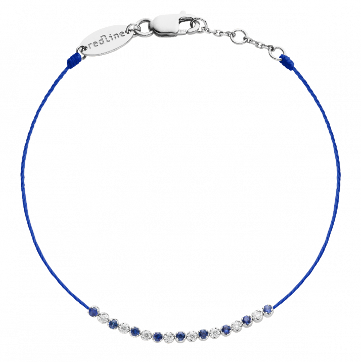 String Bracelet For Women with 0.14ct Round Diamond and Sapphirein White Gold Prong Setting - Redline - 0++