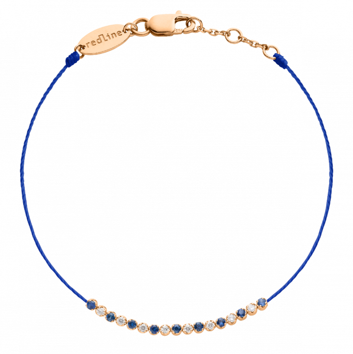 String Bracelet For Women with 0.14ct Round Diamond and Sapphirein Rose Gold Prong Setting - Redline - 0++