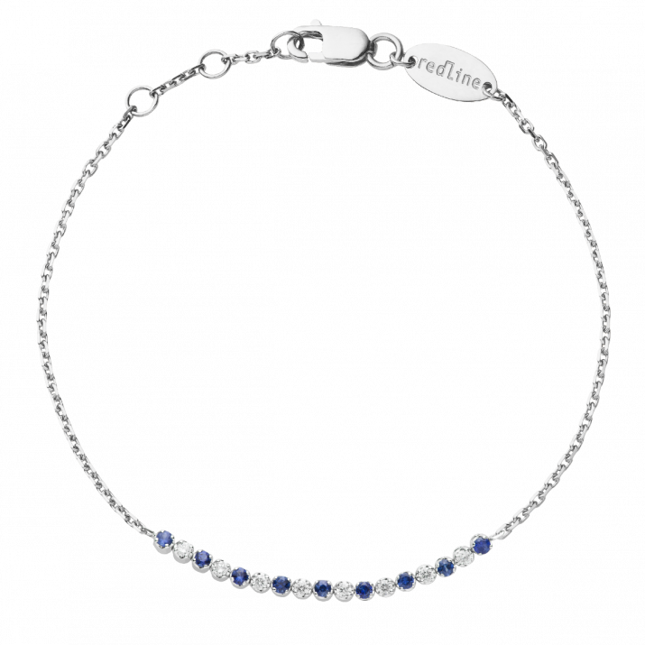 Chain Bracelet For Women with 0.14ct Round Diamond and Sapphirein White Gold Prong Setting - Redline - 0++