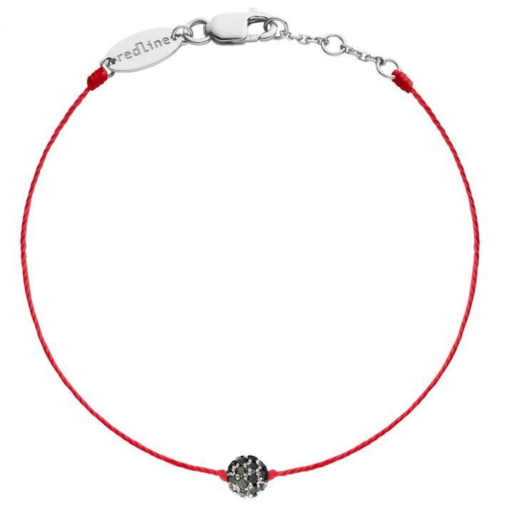 String Bracelet For Men with 0.21ct Round Black Diamond in White Gold Prong Setting - Redline - 0++