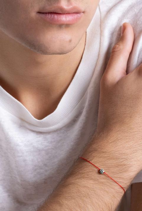 String Bracelet For Men with 0.21ct Round Black Diamond in White Gold Prong Setting - Redline - 0++