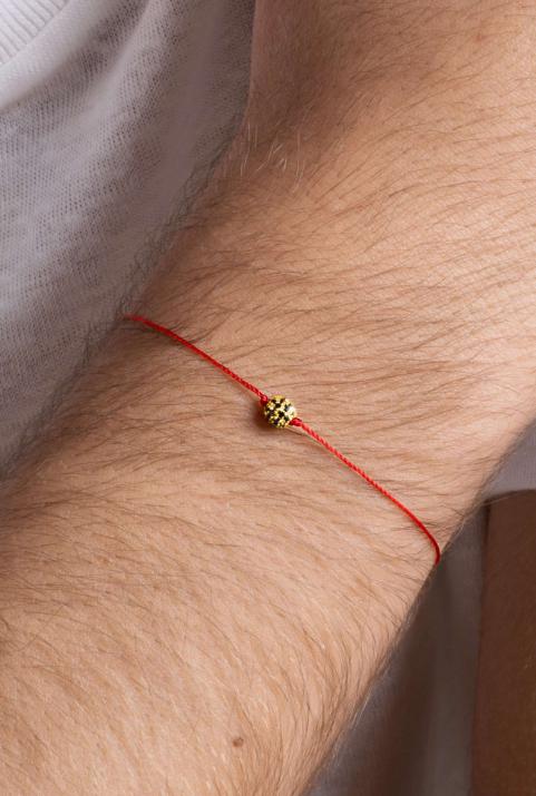 Мужской браслет на нити из жёлтого золота 18K с шариком с чёрными бриллиантами 0,21 карата - Redline - 0++