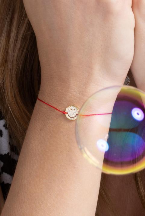 String bracelet with diamond-paved smiley in yellow gold - Redline - 0++