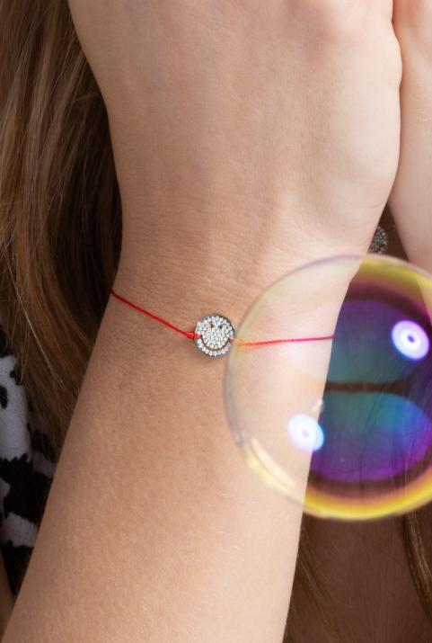 String bracelet with diamond-paved smiley in black gold - Redline - 0++