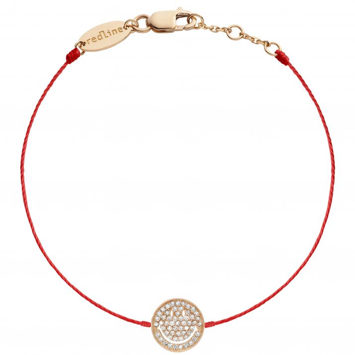 String bracelet with diamond-paved smiley in rose gold - Redline - 0++