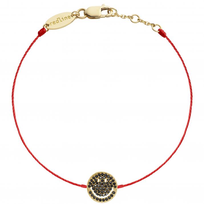 String bracelet with pave black diamonds smiley in yellow gold - Redline - 0++
