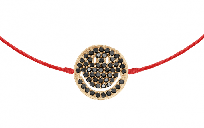 String bracelet with pave black diamonds smiley in rose gold - Redline - 0++