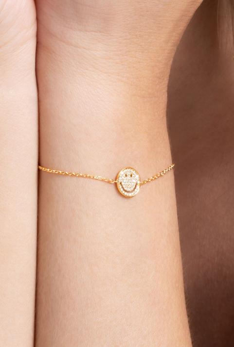Rose gold chain bracelet with diamond-paved smiley - Redline - 0++