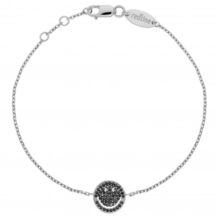 White gold chain bracelet with pave black diamonds smiley - Redline - 0++