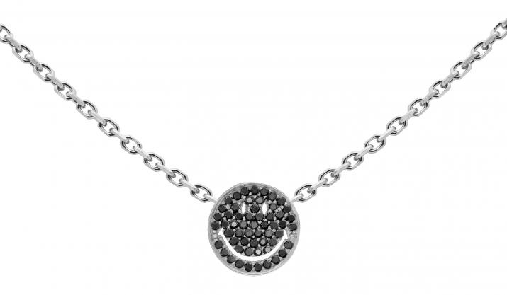 White gold chain necklace with pave black diamonds smiley - Redline - 0++