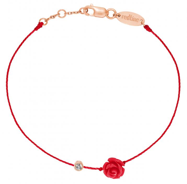 String Bracelet For Women with 0.05ct Round Diamond in Rose Gold Bezel Setting - Redline - 0++