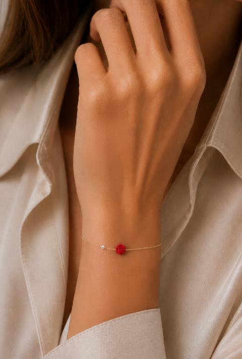 Chain Bracelet For Women with 0.05ct Round Diamond in Yellow Gold Bezel Setting - Redline - 0++
