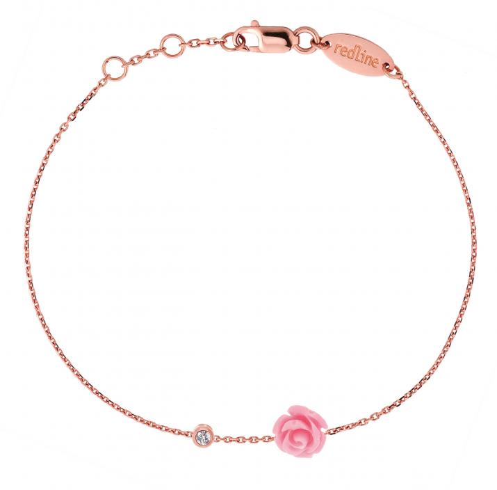 Chain Bracelet For Women with 0.05ct Round Diamond in Rose Gold Bezel Setting - Redline - 0++