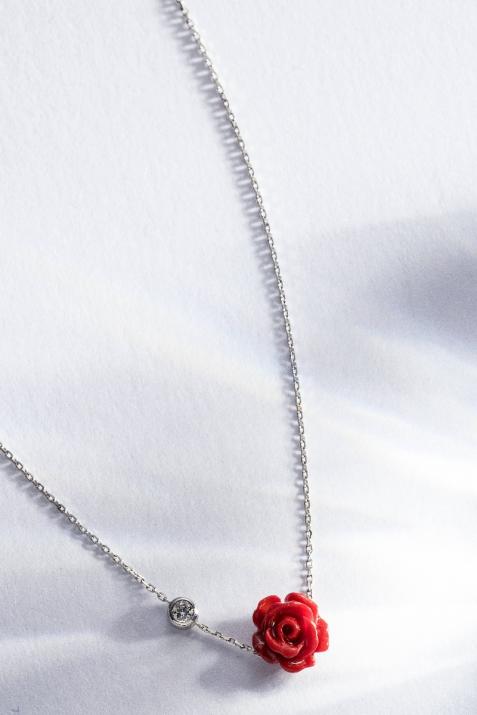 Chain Necklace For Women with 0.05ct Round Diamond in White Gold Bezel Setting - Redline - 0++