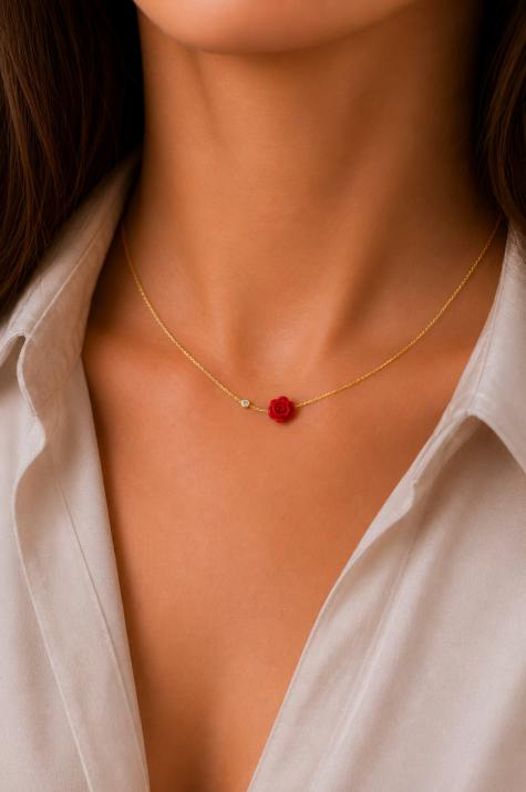 Chain Necklace For Women with 0.05ct Round Diamond in Yellow Gold Bezel Setting - Redline - 0++
