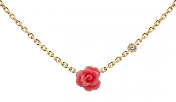 Chain Necklace For Women with 0.05ct Round Diamond in Yellow Gold Bezel Setting - Redline - 0++