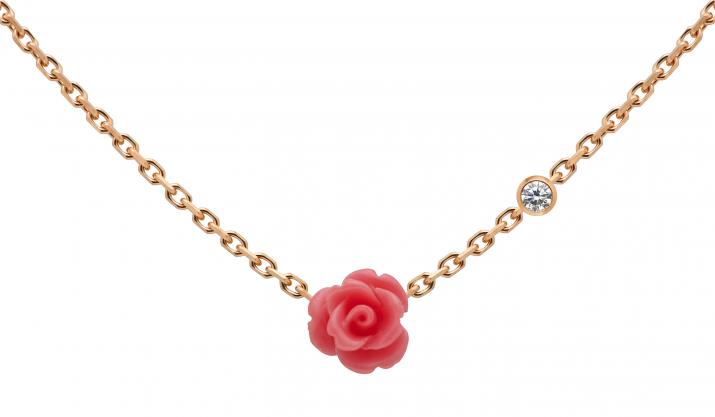 Chain Necklace For Women with 0.05ct Round Diamond in Rose Gold Bezel Setting - Redline - 0++
