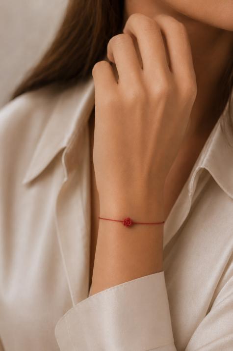 String Bracelet For Women with Rose in White Gold - Redline - 0++
