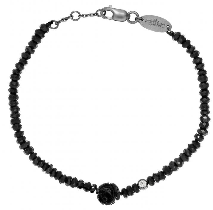 Chain Bracelet For Women with 0.05ct Round Diamond in Black Gold Bezel Setting - Redline - 0++