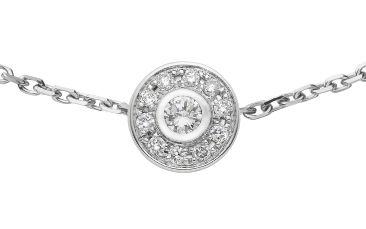 Chain Bracelet For Women with 0.11ct Round Diamond in White Gold Bezel Setting - Redline - 0++