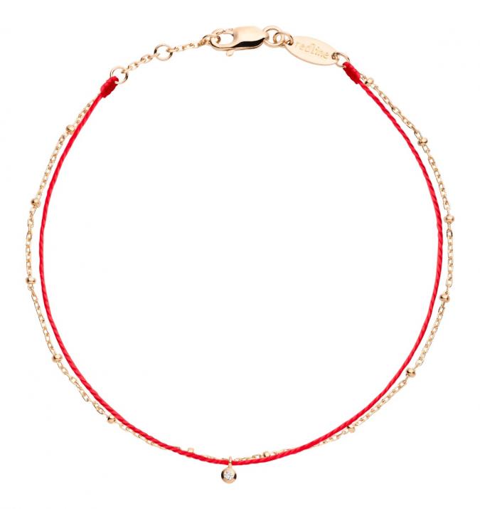 String Bracelet For Women with 0.01ct Round Diamond in Yellow Gold Bezel Setting - Redline - 0++