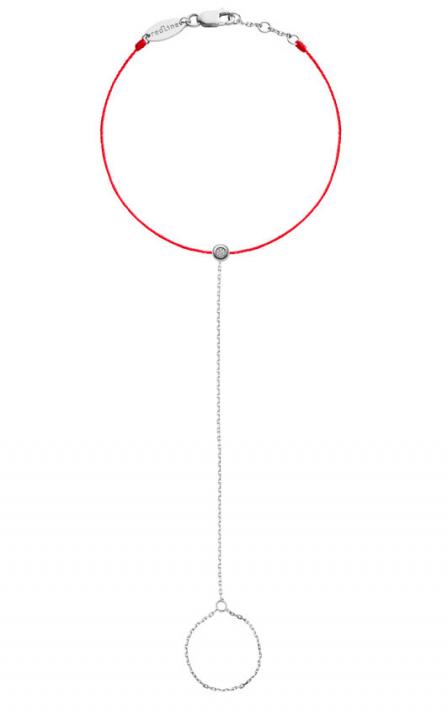 String Bracelet For Women with 0.02ct Round Diamond in White Gold Bezel Setting - Redline - 0++