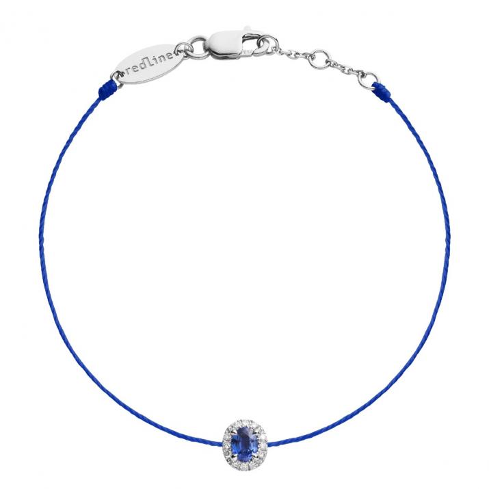 String Bracelet For Women with 0.06ct Oval Diamond and Sapphire in White Gold Prong Setting - Redline - 0++