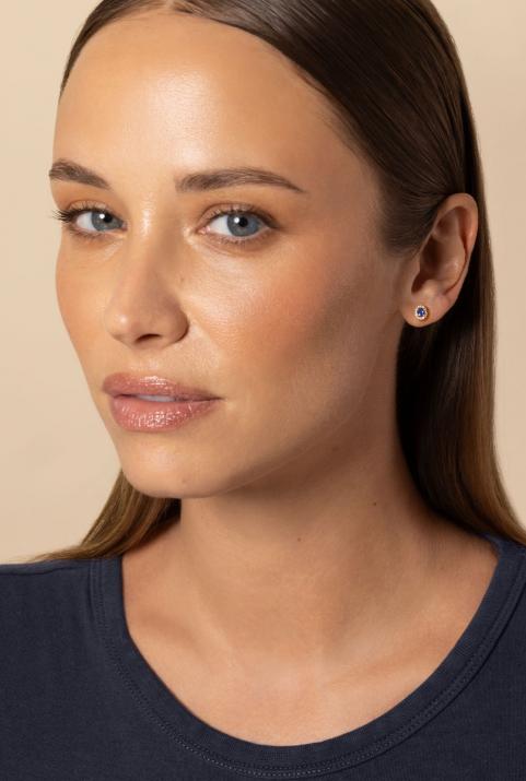 String Earrings with 0.11ct Round Diamond and Sapphirein Rose Gold Prong Setting - Redline - 0++