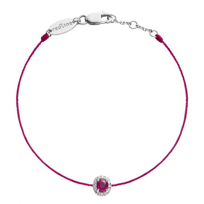 String Bracelet For Women with 0.06ct Oval Diamond and Rubis in White Gold Prong Setting - Redline - 0++