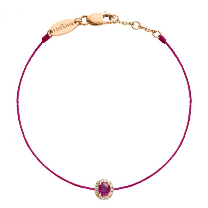 String Bracelet For Women with 0.06ct Oval Diamond and Rubis in Rose Gold Prong Setting - Redline - 0++