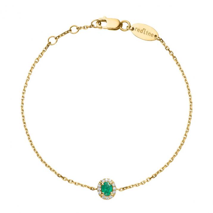 Chain Bracelet For Women with 0.06ct Oval Diamond and Emeraldin Yellow Gold Prong Setting - Redline - 0++