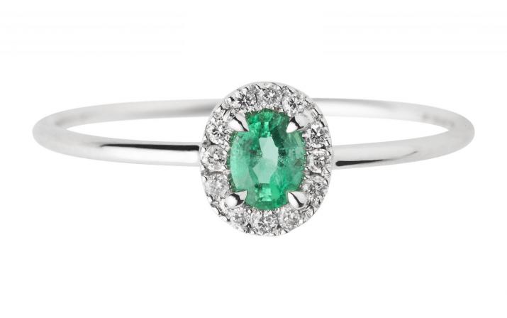 Ring with 0.06ct Round Diamond and Emerald in White Gold Prong Setting - Redline - 0++