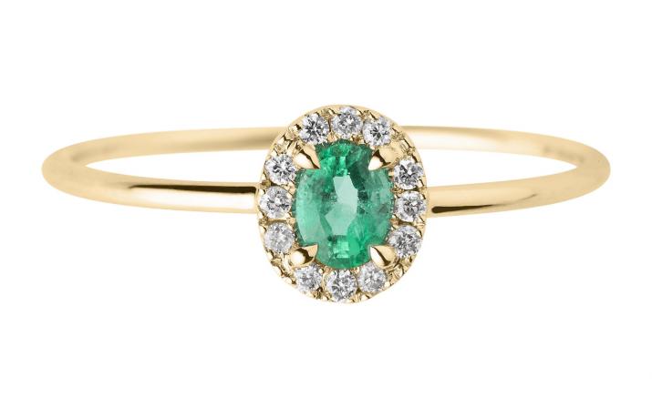 Ring with 0.06ct Oval Diamond and Emerald in Yellow Gold Prong Setting - Redline - 0++