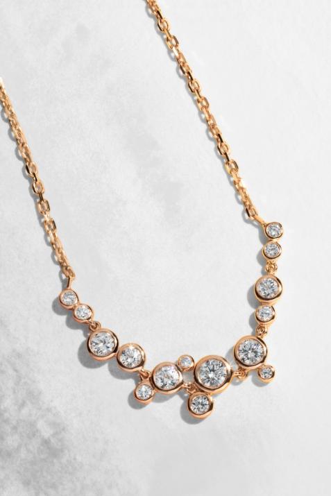 Chain Necklace For Women with 0.62ct Round Diamond in Rose Gold Bezel Setting - Redline - 0++