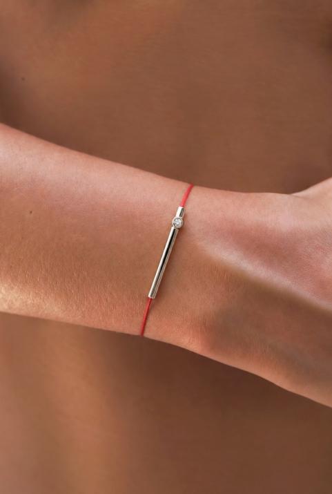 String Bracelet For Women with 0.05ct Round Diamond in White Gold Bezel Setting - Redline - 0++