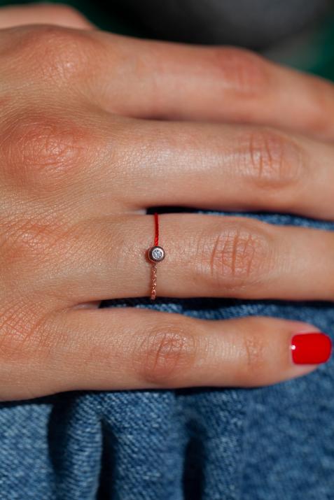 String Ring with 0.02ct Round Diamond in Rose Gold Bezel Setting - Redline - 0++