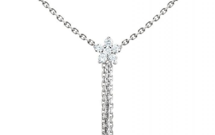 Chain Necklace For Women with 0.09ct Round Diamond in White Gold Prong Setting - Redline - 0++