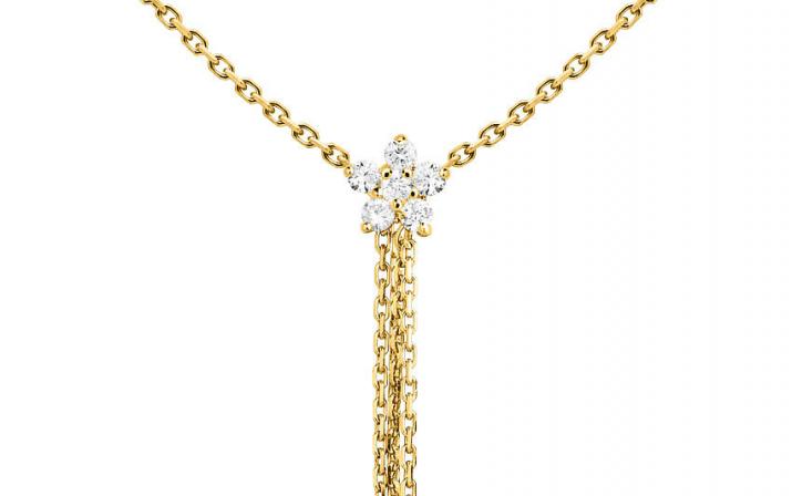 Chain Necklace For Women with 0.09ct Round Diamond in Yellow Gold Prong Setting - Redline - 0++