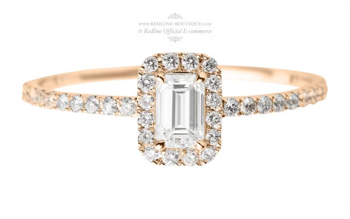 Ring with 0.45ct Princess Diamond in Rose Gold Prong Setting - Redline - 0++