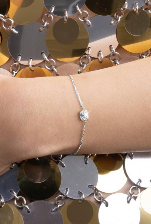 Chain Bracelet For Women with 0.33ct Princess Diamond in White Gold Prong Setting - Redline - 0++