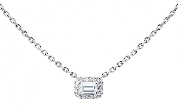 Chain Necklace For Women with 0.33ct Princess Diamond in White Gold Prong Setting - Redline - 0++
