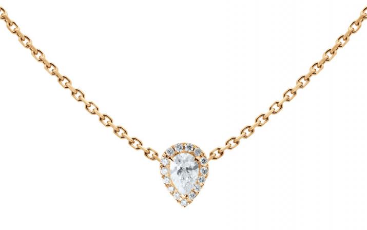 Chain Necklace For Women with 0.34ct Pear Diamond in Rose Gold Prong Setting - Redline - 0++