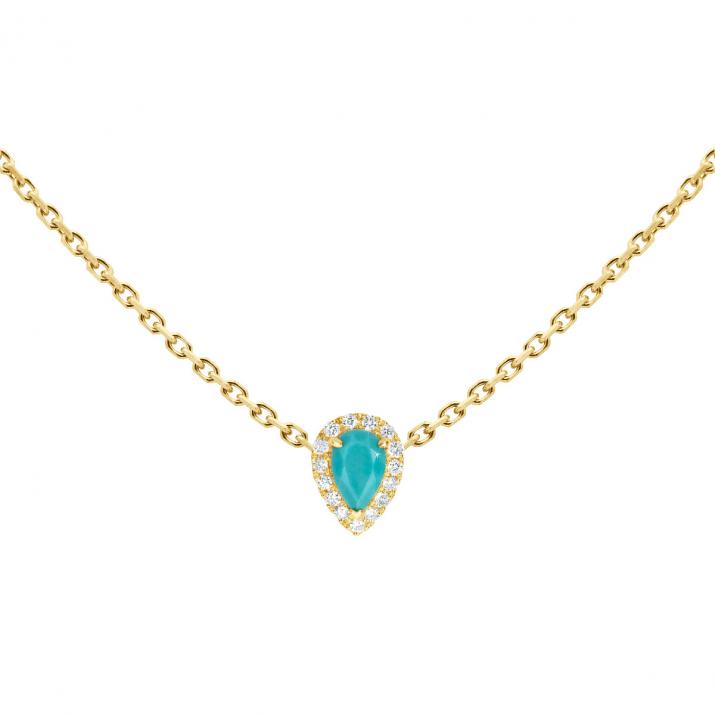 Chain Necklace For Women with 0.07ct Pear Diamond in Yellow Gold Prong Setting - Redline - 0++