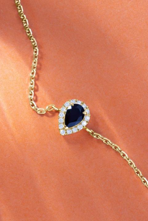 Chain Bracelet For Women with 0.07ct Pear Diamond in Yellow Gold Prong Setting - Redline - 0++