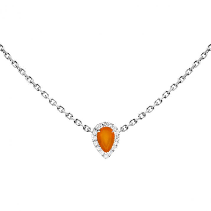 Chain Necklace For Women with 0.07ct Pear Diamond in White Gold Prong Setting - Redline