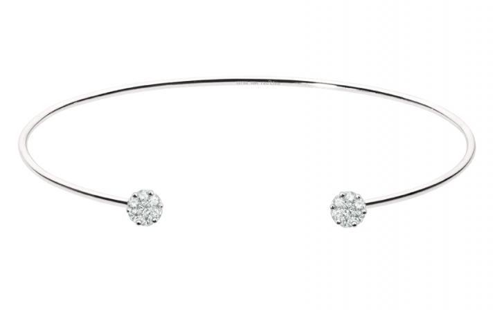 Bangle Bracelet with 0.20ct Round Diamond in White Gold Cluster Setting - Redline - 0++